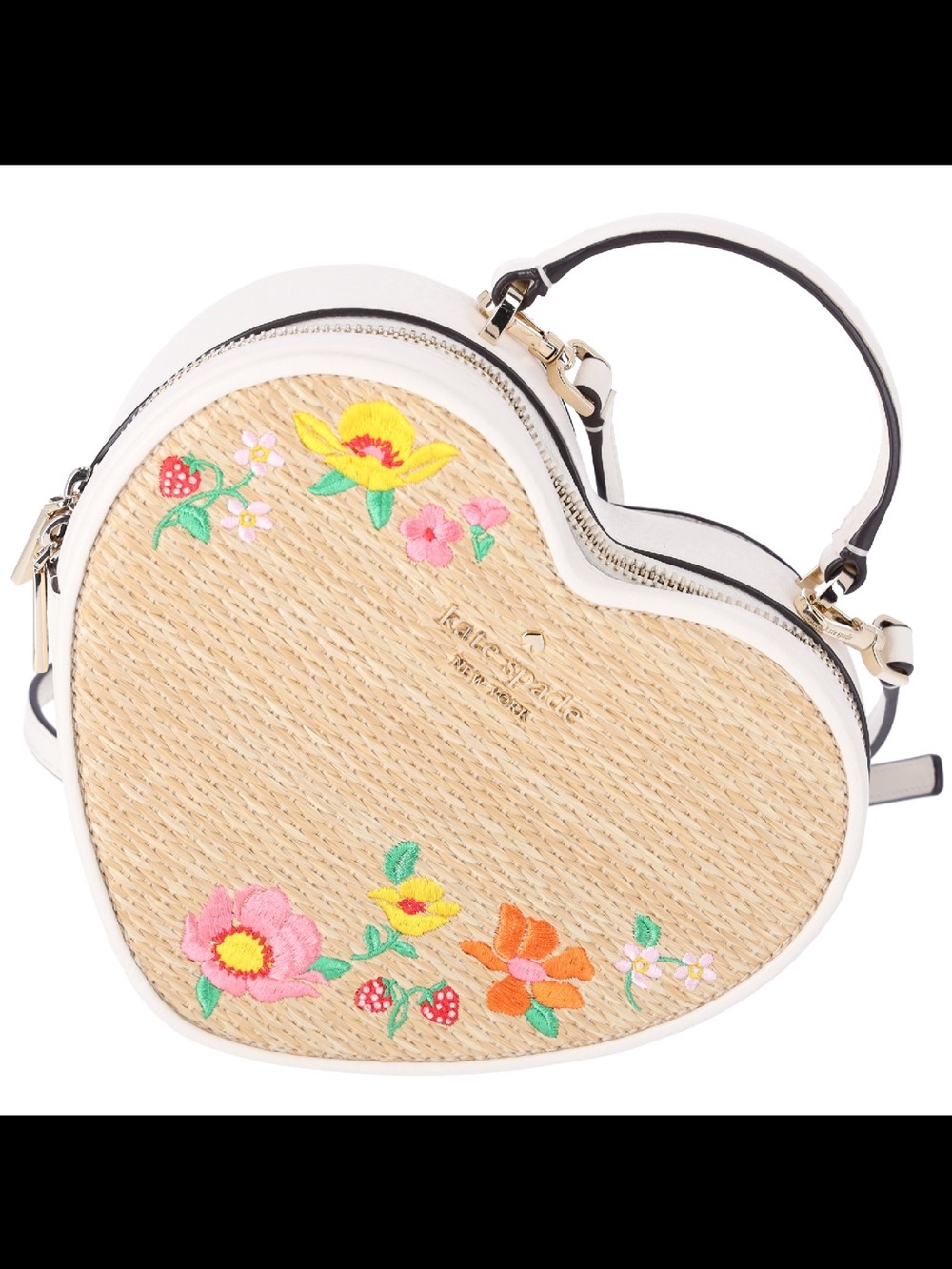 Kate Spade Love Shack Rattan Heart Purse Flowers Embroidered Meringue Multi